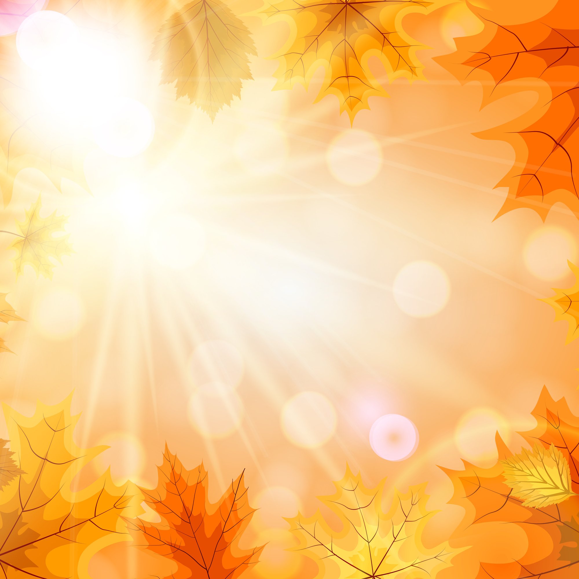 Sunny Autumn Falling Leaves Background