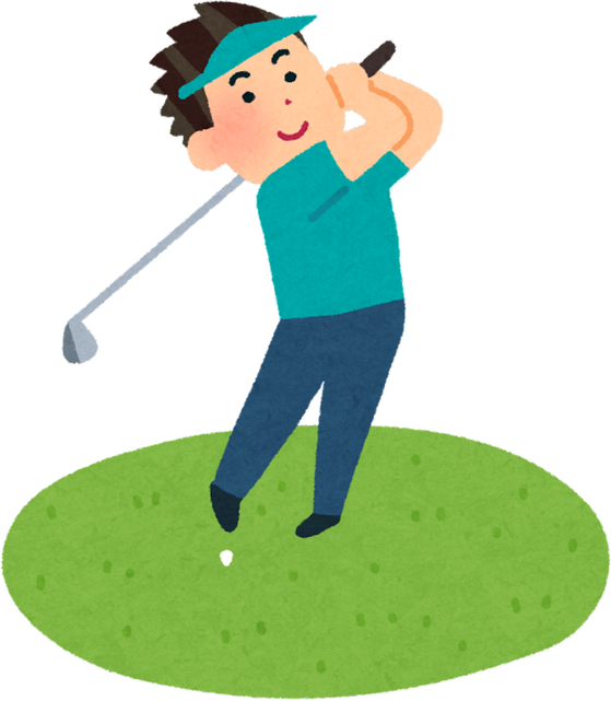 Illustration of Male Golfer Mid-Swing on Golf Course